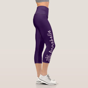 Leggings Capri Nom personnalisé - Doodle à fleurs rousses - Viole