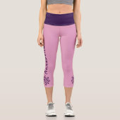 Leggings Capri Nom Personnalisé - Doodle Fleur Violet - Rose Soli (Recto)