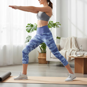 Leggings Capri Nom personnalisé Motif de camouflage bleu