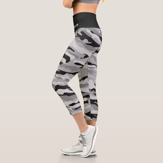 Leggings Capri Nom personnalisé Motif de camouflage noir (Gauche)