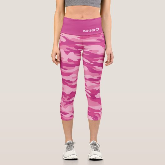 Leggings Capri Nom personnalisé Motif de camouflage rose (Recto)