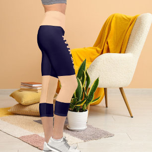 Leggings Capri Nom personnalisé Pêche Bleu Haut Taille Capris