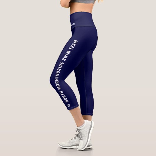 Leggings Capri Nom personnalisé Texte Logo Simple Blue Sport (Gauche)