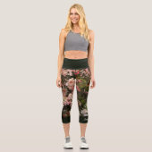 Leggings Capri Nombreuses Fleurs Rose Vert Floral Nom personnalis (Recto)