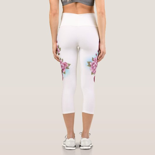 Leggings Capri Notes de clé de sol avec fleurs de Sakura (Verso)