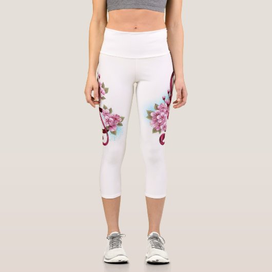 Leggings Capri Notes de clé de sol avec fleurs de Sakura (Recto)