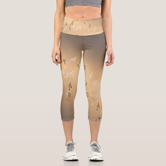 Leggings Capri Notes musicales dans la lune Brun doré (Recto)