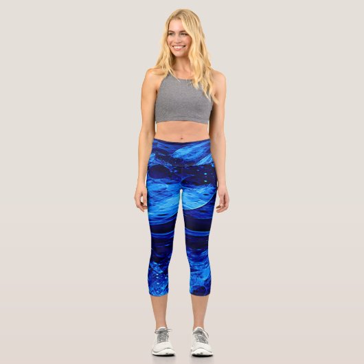 Leggings Capri Nuances de bleu d'art abstrait (Recto)