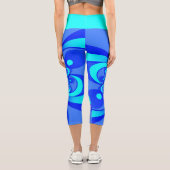 Leggings Capri Nuances de bleu moderne art fractal Abstrait (Verso)