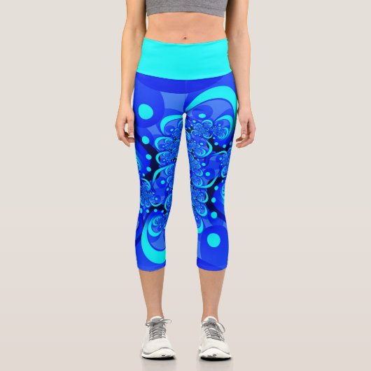 Leggings Capri Nuances de bleu moderne art fractal Abstrait (Recto)
