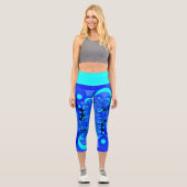 Leggings Capri Nuances de bleu moderne art fractal Abstrait (Recto)