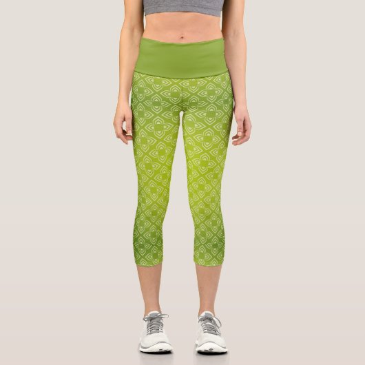 Leggings Capri Nuances modernes de fleurs vertes (Recto)