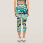 Leggings Capri Océan Abstrait moderne Turquoise Nautique Vague ma (Verso)