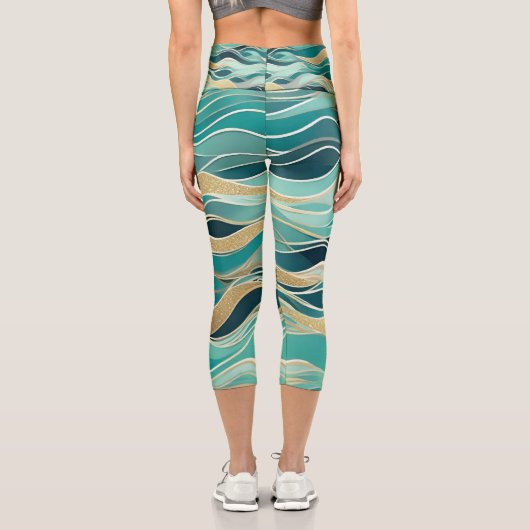Leggings Capri Océan Abstrait moderne Turquoise Nautique Vague ma (Verso)