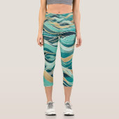 Leggings Capri Océan Abstrait moderne Turquoise Nautique Vague ma (Recto)