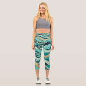 Leggings Capri Océan Abstrait moderne Turquoise Nautique Vague ma (Recto)