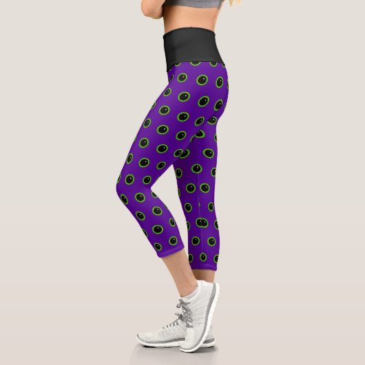 Leggings Capri Oeil de monstre vert et violet amusant (Gauche)