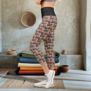 Leggings Capri Oiseaux d'amour mignons Fleurs tropicales Oiseau r