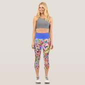 Leggings Capri Oiseaux de brousse et fleurs colorés (Recto)