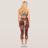 Leggings Capri Oiseaux Fleurs Motif bleu foncé (Verso)