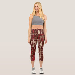 Leggings Capri Oiseaux Fleurs Motif bleu foncé