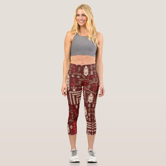 Leggings Capri Oiseaux Fleurs Motif bleu foncé (Recto)