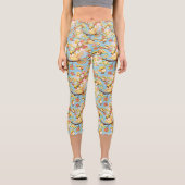 Leggings Capri Oiseaux mignons et heureux parmi les fleurs du pri (Recto)