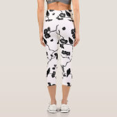 Leggings Capri Oiseaux Motifs noirs et blancs sur les fleurs de c (Verso)