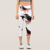 Leggings Capri Oiseaux Venteux Noirs et Rouges (Recto)