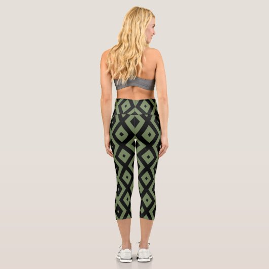 Leggings Capri Olive green and black diamond pattern (Verso)