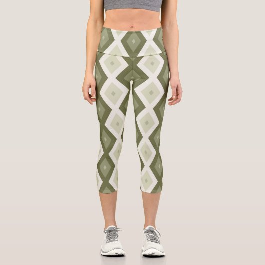 Leggings Capri Olive green diamond pattern (Recto)