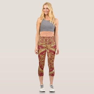 Leggings Capri Opulent Rouge Doré Orné : Studio & Gym Vêtements d