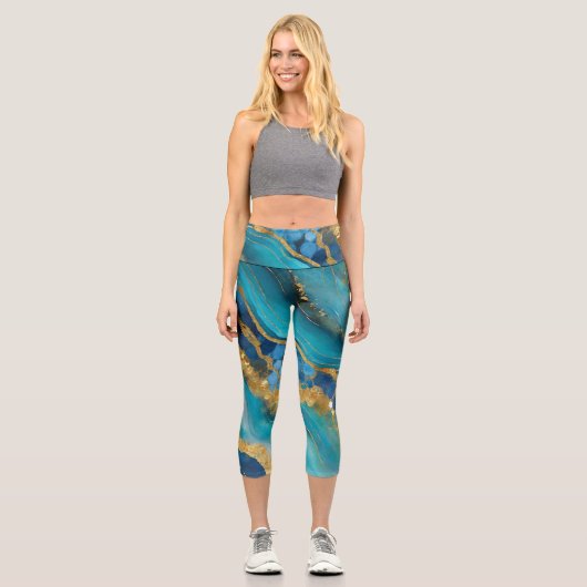 Leggings Capri Or Teinté de Vert-Bleu Marbré (Recto)