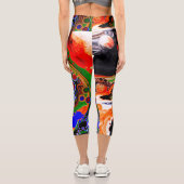 Leggings Capri Orange, Bleu, Vert, Black Digital Fluid Art (Verso)