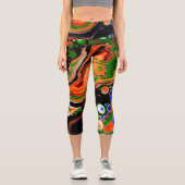 Leggings Capri Orange, Bleu, Vert, Black Digital Fluid Art (Recto)