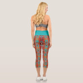 Leggings Capri Orange Brown Turquoise Bleu Ethnic Mosaic Motif (Verso)