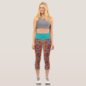 Leggings Capri Orange Brown Turquoise Bleu Ethnic Mosaic Motif (Recto)