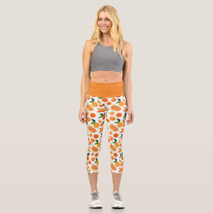 Leggings Capri Orange Citrus Botanical Pattern 