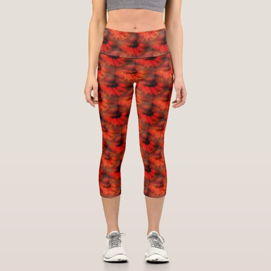 Leggings Capri Orange Daisy Flower Nature Motif (Recto)