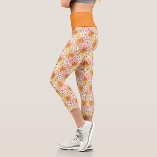 Leggings Capri Orange Floral Mandala Circle Batik Motif (Gauche)