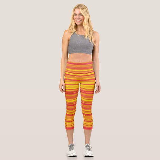 Leggings Capri Orange rouge jaune rayures (Recto)