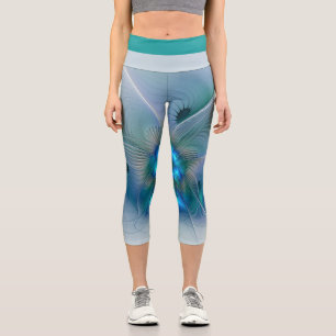 Leggings Capri Ovations debout, fractale abstraite bleu turquoise