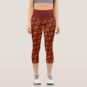 Leggings Capri Paillettes de fausse étincelle dorée motif d'ancre