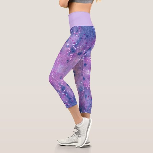 Leggings Capri Paillettes de peinture rose violet (Gauche)