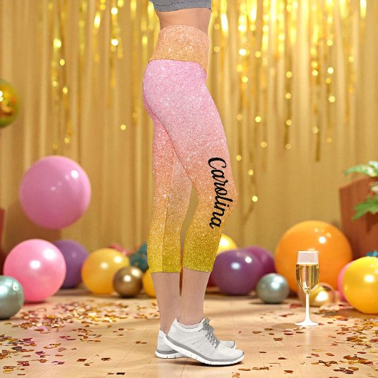Leggings Capri Paillettes Ombrées Or Jaune Rose scintillant