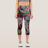 Leggings Capri Paisley Floral Pattern, Ethnic Arrière - plan. (Recto)