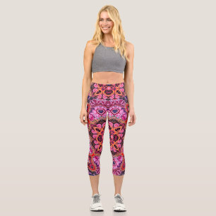 Leggings Capri Paisley multicolore, design d'impression d'écharpe