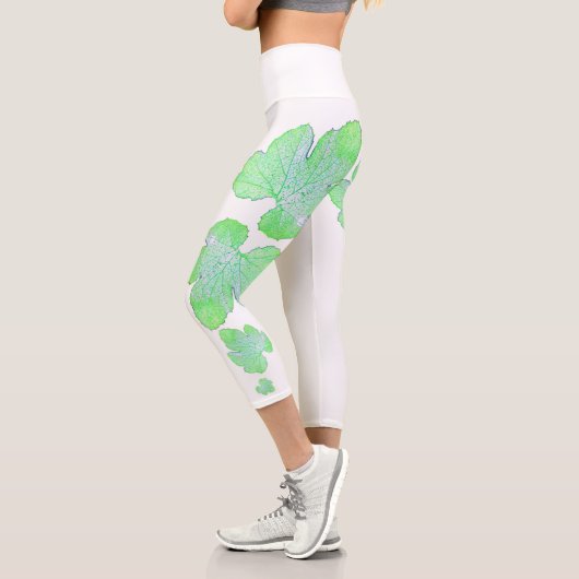 Leggings Capri Pale Green Squash Feuille Texture Imprimer Legging (Gauche)