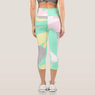 Leggings Capri Pale Pastel Art Abstrait Gris Jaune Rose Blanc