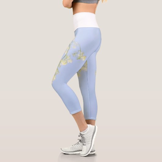 Leggings Capri Pale Pastel Blue Sky Fleurs sauvages Pré (Gauche)